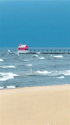 Deep blue sky and strong waves warn of storms approaching the lakeshore