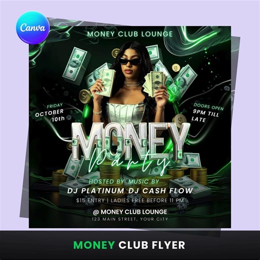 Money Club Party Flyer: Editable Canva Template (digital Download) - Etsy