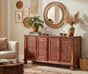 Antique Artsy Russet Sideboard Buffet : 4 Door Carved Solid Wood Credenza Cabinet 69x36 - Etsy