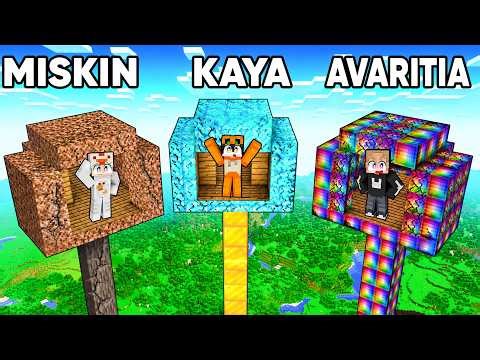 KITA BATTLE RUMAH POHON MISKIN VS KAYA VS AVARITIA DI MINECRAFT!!