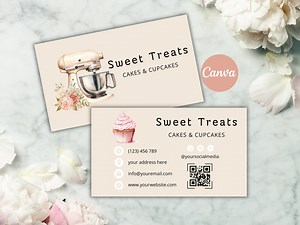 Bakery Business Card, Editable Pink Cupcakes Packaging Insert Card, Instant Download, Baking QR Code Business Card Template, Edit in Canva - Etsy