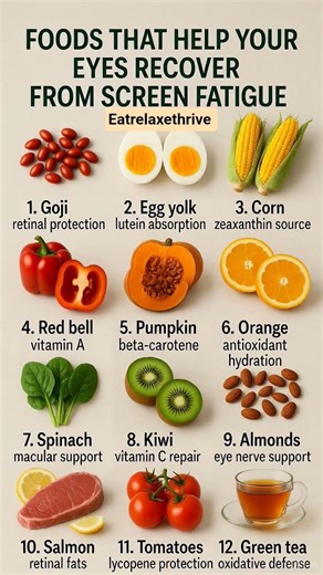 12 Foods That Fix Eye Strain from Screens FAST! 👀💻#EyeStrainRelief #FoodsForEyes #HealthyVision #eye