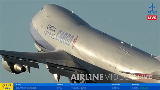 Not something you see every day at LAX! 👀✈️ A China Airlines Cargo Boeing 747-400F makes a rare appearance as seen on the Airline Videos Live broadcast on January 11th, 2026. #airlinevideoslive #airlinevideos #airplane #laxairport #boeing747 #airports #aviation | AIRLINE VIDEOS
