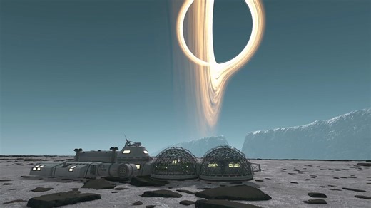 坎巴拉太空计划2 登陆Kcalbeloh恒星系黑洞附近的行星地表 天空中的黑洞