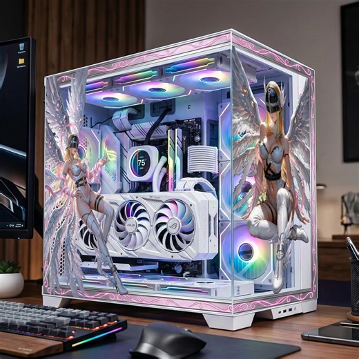 Angel PC Tempered Glass Skin | Anime Gamer Girl PC Decal | Reusable Custom PC Case Sticker | White Pink Setup - Etsy