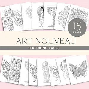 15 Art Nouveau Coloring Pages for Adults 1, Vintage Style Printable Coloring Book, Mindful Butterflies & Floral Illustrations - Etsy