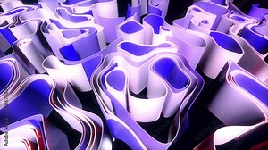 4k abstract bg with growing lines or ribbons forming curl noise on plane. Concept of abstract computing neural network or ai. Blue white curved ribbons on plane. Luma matte as alpha channel.