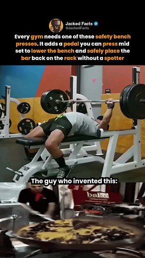 Every gym needs one of these safety bench presses. It adds a pedal you can press mid set to lower the bench and safely place the bar back on the rack without a spotter