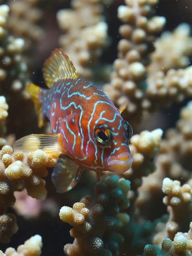 The Psychedelic Dragonet: Mandarin Fish Native to the Pacific, the Mandarin Fish is perhaps the most vividly patterned fish in the ocean. It is a slow-moving bottom-dweller that relies on a toxic slime coat rather than speed for protection. This clip highlights its unique mode of locomotion—using rapidly vibrating pectoral fins to perform precise, hovering maneuvers among the sharp coral branches where it hunts for tiny crustaceans. #nature #naturelover #animals #animallover #xyzbca