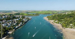 Salcombe Devon Popular Tourist Destination On Clear Summer Day People Boating And Families On Beaches Aerial Drone Shot
