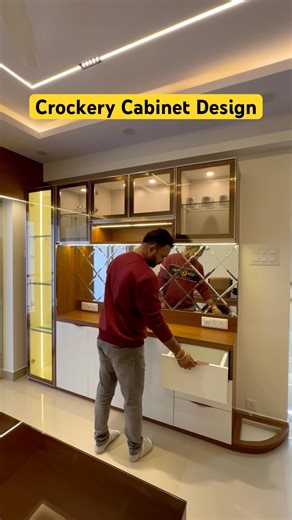 Crockery Cabinet Design for Dining | Bevelled Mirror panel | Glass Profile Shutter #ytshorts #short