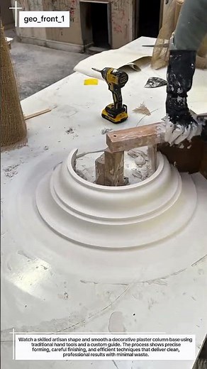 Master Craftsman Shapes a Perfect Plaster Column Base by Hand – Satisfying Restoration Process