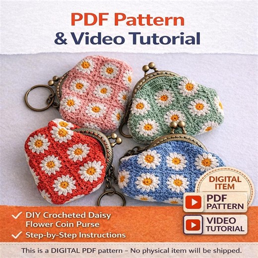 Daisy Flower Coin Purse Crochet Pattern PDF + Video Tutorial | Digital Download - Etsy UK