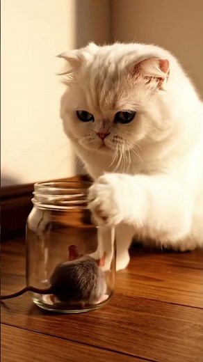 White Cat Rescues Tiny Mouse Trapped in Jar - Heartwarming Animal Friendship Story