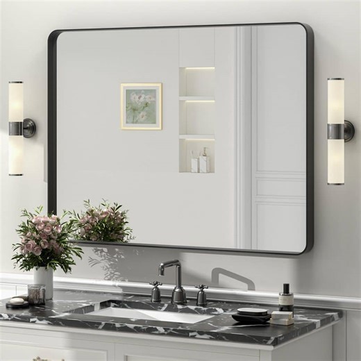 Reviews for EbikeBC 40 in. W x 30 in. H Rectangular Tempered Glass and Aluminum Alloy Framed Wall Bathroom Vanity Mirror in Matte Black | Pg 2 - The Home Depot