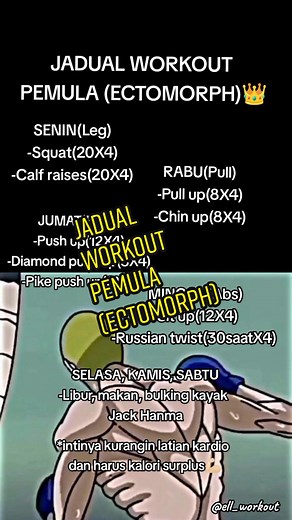 Jadual workout pemula ectomorph👑 #workoutroutines #calisthenicsworkout #fypkabarinhyung