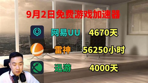 9月2日UU加速器免费4670兑换码！雷神56250天兑换码！迅游4000天兑换码！迅雷3840天！奇游/NN的兑换口令！周卡/月卡/天卡 兑换码！人手一份