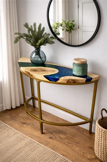 Walnut Epoxy Half Moon Console Table - Etsy