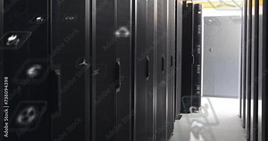 Animation of eco icons and digital data processing over computer servers