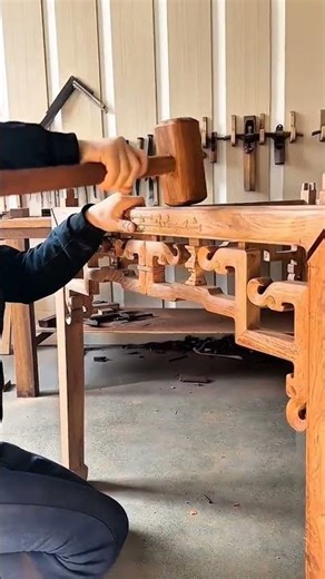 Assembling Carved Wooden Tables Using Traditional Techniques in a Carpenter's Workshop #shorts