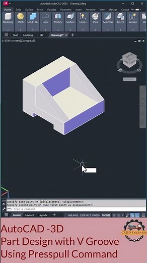 AutoCAD 3D Part Design with V Groove Press Pull Command Tutorial #AutoCAD3D #CADDEngineer