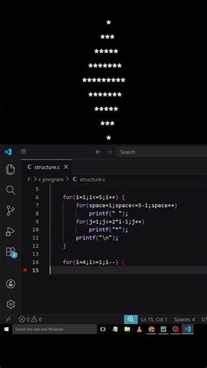 Dimond pattern in c programming language #shorts