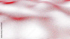Red digital dots form waves against on animated white abstract background. Futuristic, Modern, Digital, abstract, and technological dots on a wavy background