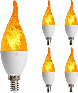4 Pack LED Simulated Fire Flicker Flame Candelabra Light Bulb, E12 Base 2W 1800K Warm White, 3 Modes (Emulation General Breathing) for Home Bar Party Decoration - Candle Flame Tip