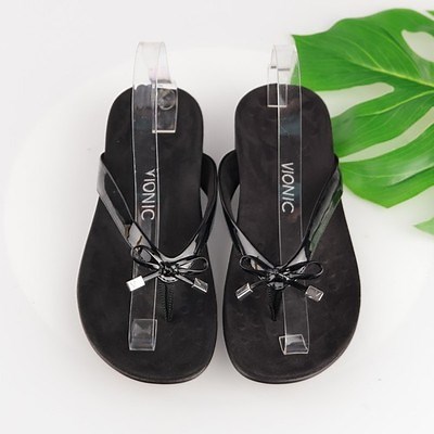 Vionic Womens Bella II Sandal Size 8 Black Patent Thong Arch Support Slide Shoes | eBay