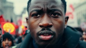 The sound of chants and drums fills the air as protesters surge towards the barricades undeterred.