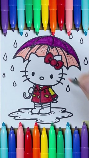Hello Kitty sotto la pioggia da colorare - video per bambini