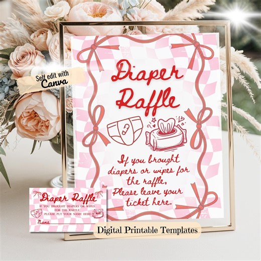 She’s Ready to Pop Diaper Raffle Sign & Tickets, Pink Soda Pop Baby Shower Game, Retro Bow Diaper Raffle Printable, Editable Template, 169 - Etsy