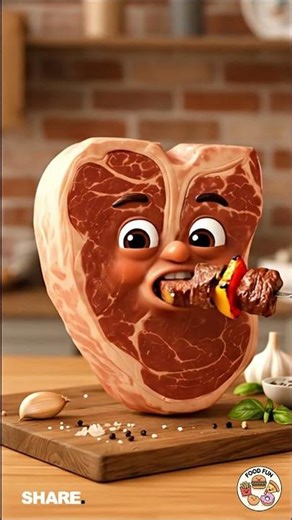 Steak Eats a Bite | Cute Funny Food Animation #Steak #Shorts #FoodEatsFood