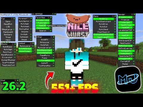 NiceWurst Client MJLauncher 26.2 Mobile | 551+ FPS Boost 🤯 | Best Minecraft Java Client Android 🔥