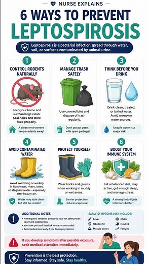 🦠 6 Ways to Reduce Your Risk of Leptospirosis #nurseexplains #medicalfacts #healthtips
