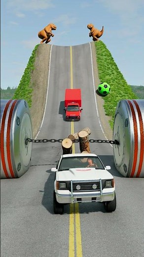 Car & Ambulance Van vs Chained Hydraulic Crush - BeamNG.drive