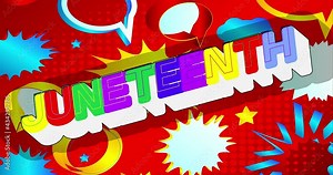 Juneteenth Independence Day. Comic lettering for Freedom or Emancipation day. Cartoon video clip for american holiday, celebrated in June 19. 4k footage animation. Stock Video