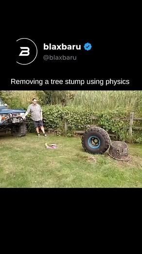BlaxBaru on Instagram: "A brilliant use of simple mechanics to pull a stubborn tree stump — by looping a chain around a tire and the stump, they created a makeshift lever system that multiplies force and adds lift. 💪🌳 Here’s how it works: as the vehicle pulls, the tire acts like a rolling fulcrum, redirecting the horizontal force upward. That vertical lift helps pop the stump — and its roots — right out of the ground. Love Technology? Follow @blaxbaru 🌟 #technology #engineering #automotive #i