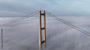 aerial view of the Humber Bridge in the morning mist over the river humber Stock Video