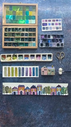 Mayo Moreno|Watercolor Artist on Instagram: "Village bookmarks are something I’ll never get tired of painting with my watercolors 🏡✨ I love imagining the happy families inside, all cozy together, sharing little moments at home 💜 And if you’d like to paint them with me, I have several classes where I teach you step by step how to create your own. 🤗 #cozyart #bookmark #cozylittlelandscapes #safariofideashouses #watercolors"