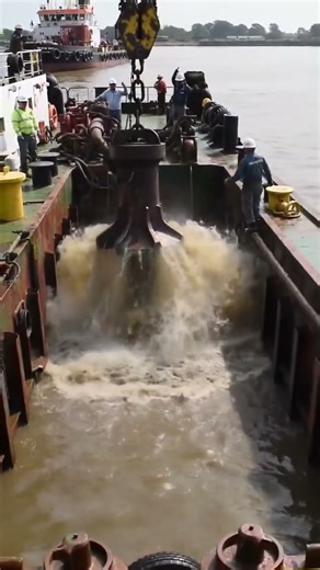 Lowering a massive dredge pump into a barge. #dredging