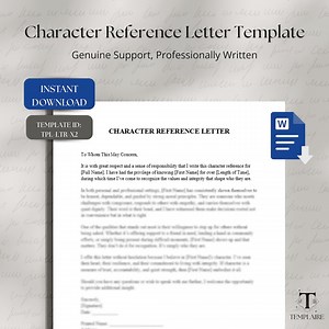 Buy Character Reference Letter Template, Editable Word Doc, Printable Personal Reference, Letter of Support, Instant Download Document Online in India - Etsy