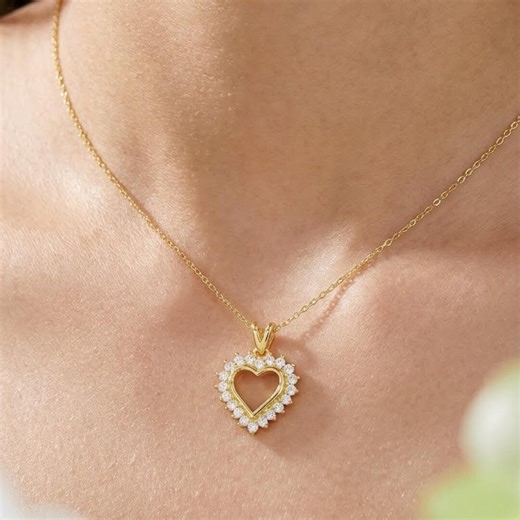 14K Gold Heart Halo Necklace • Lab Grown Diamond Pendant • Anniversary Gift for Her • Minimalist Jewelry - Etsy