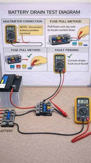 BATTERY DRAIN TEST INFORMATION DIAGRAM#batterytestdraintest #automobile #jamesautomotiveeng