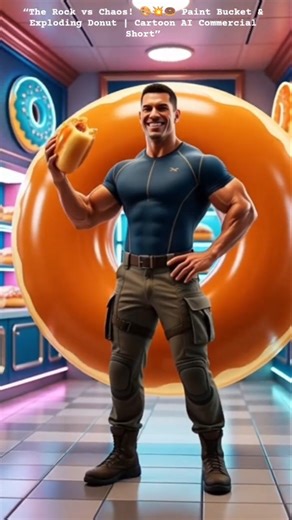The Rock vs Exploding Donut | Cartoon AI Commercial Short#therock #aianimation #shorts #aishorts