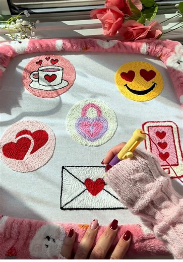Create Punch Needle Valentine’s Day Mug Rug Coasters