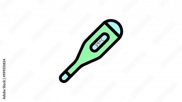 animated digital thermometer icon highlighting health monitoring and temperature measurement, thermometer with temperature 39 degrees celcius