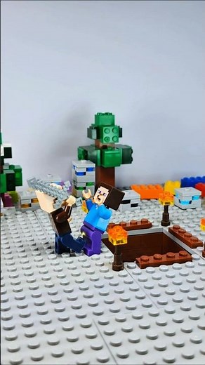 Minecraft LEGO: STEVE vs Raider! Funny animation! #legoanimation