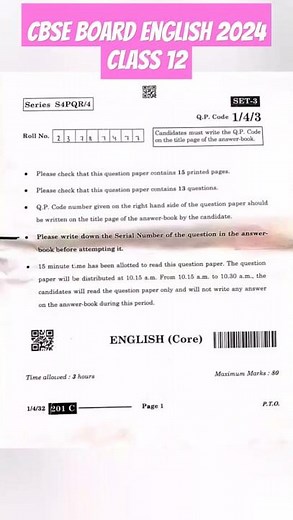 CBSE class 12 english questions paper 2024📚#cbseclass12 #english #pyq #questionpaper