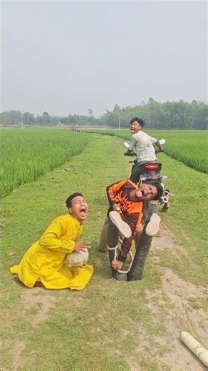 The boy had fun with two friends. 88#automobile#motorcycle